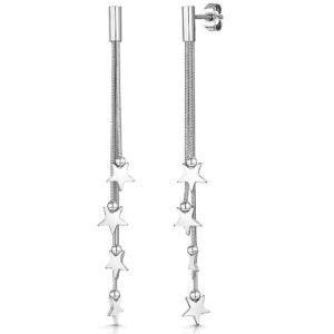 Sterling Silver Graduated Star Drop Earrings - hbe2061