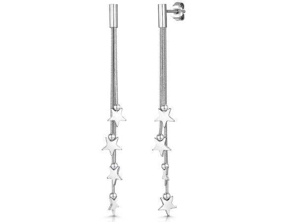 Sterling Silver Graduated Star Drop Earrings - hbe2061