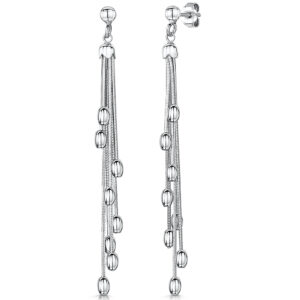 Sterling Silver Tassel Drop Earrings With Beaded Ends - hbe2059
