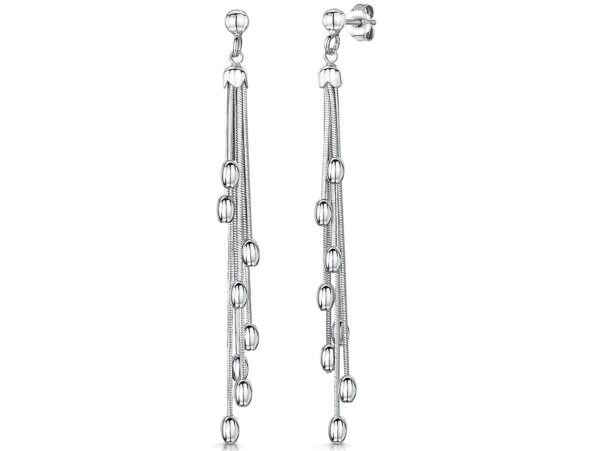 Sterling Silver Tassel Drop Earrings With Beaded Ends - hbe2059