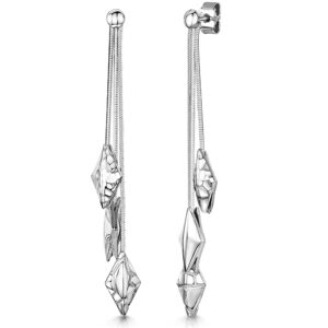 Sterling Silver Drop Earring With 3 Faceted Silver Diamond Shaped Charms