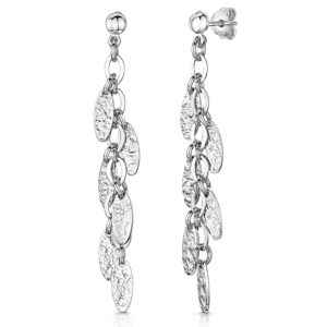 Sterling Silver Drop Earring With Hammered Effect Oval Charms