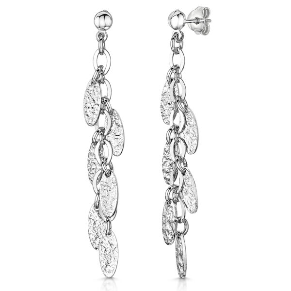 Sterling Silver Drop Earring With Hammered Effect Oval Charms