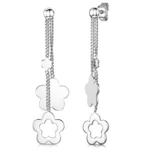 Sterling Silver Drop Earring With Solid & Open Flowers