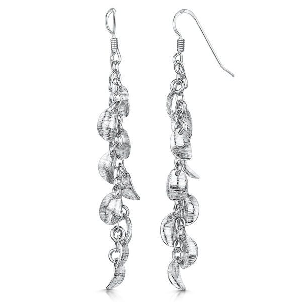 Sterling Silver Drop Earrings With Curved Oval Charms On Fishhook