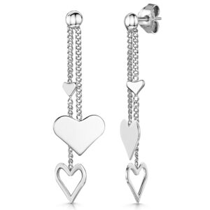 Sterling Silver Chain Drop Earring With 3 Heart Charms
