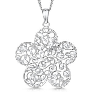 Sterling Silver Mesh Detail Flower Pendant