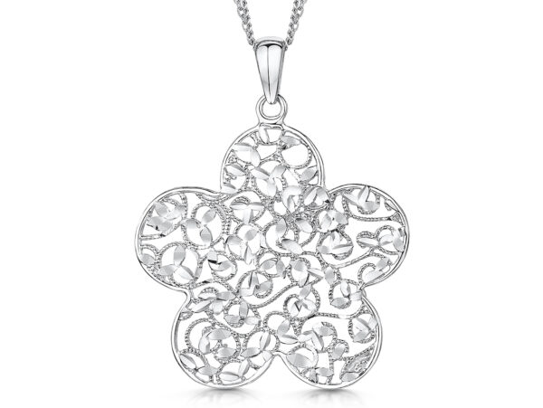 Sterling Silver Mesh Detail Flower Pendant