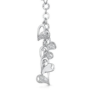 Sterling Silver Chain Drop Pendant With 4 Textured Heart Charms
