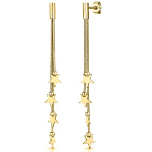 Sterling Silver Graduated Star Drop Earrings - hbe2061-YG