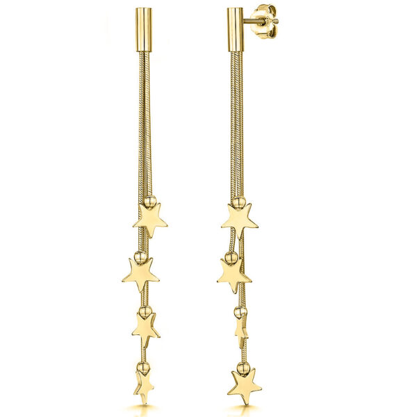 Sterling Silver Graduated Star Drop Earrings - hbe2061-YG